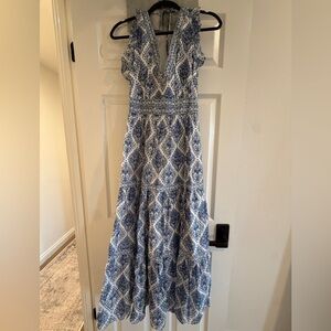 White and Blue Silk Blend Dress